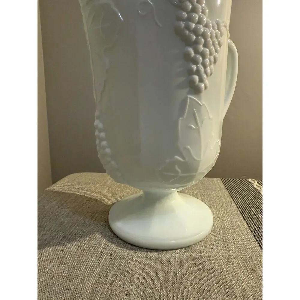 🍇 Vintage Indiana Colony Harvest Milk Glass Pitcher | White Grape & Vine | 10.”